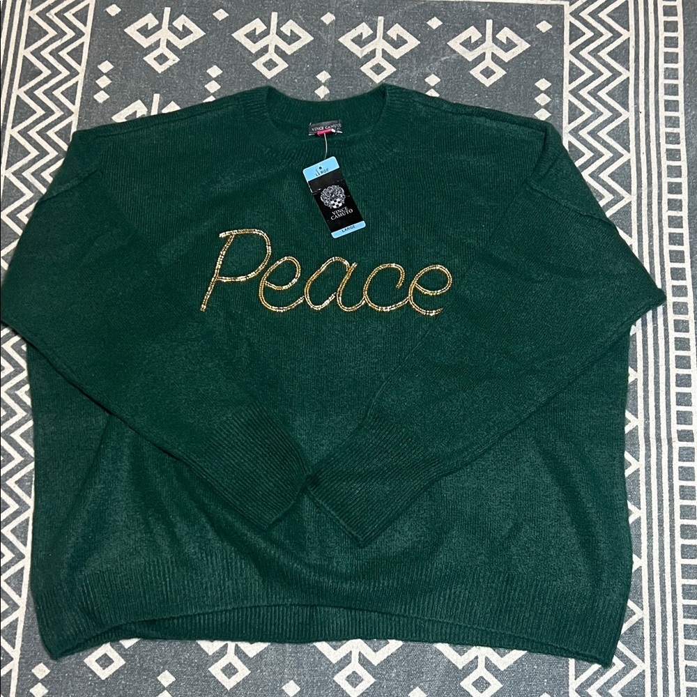 Vince Camuto Green and Gold 'Peace' oversized Sweater women’s L